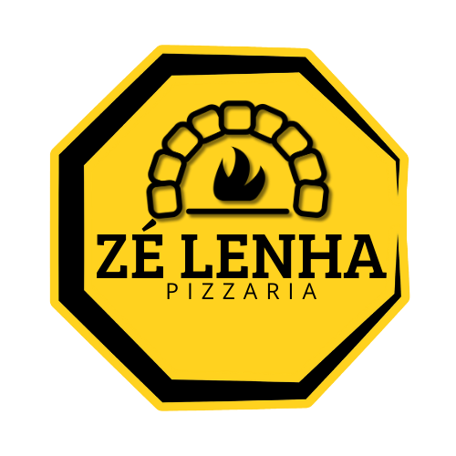Logo da Zé Lenha Pizzaria com fundo rústico e letras em vermelho